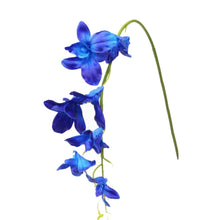 Load image into Gallery viewer, Blue orchid flowers on a white background - real touch orchid with bendable stems, perfect for arrangements and corsages.