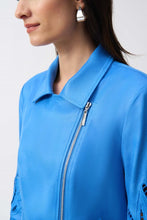 Load image into Gallery viewer, Chic faux-suede moto jacket with a classic notched collar and fitted silhouette, adorned with foiling and embroidery details.