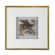 Load image into Gallery viewer, The Remi Agate Shadow Box offers a minimalist yet stylish touch to any room with its champagne frame and light gray velvet backing.