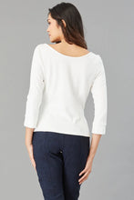 Load image into Gallery viewer, Elegant Lola & Sophie Boat Neck Ponte Top in eggshell fabric. Flattering boat neck design adds sophistication to any wardrobe.