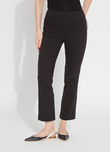 Load image into Gallery viewer, Black stretchy cropped pants by Lysse, ankle denim baby bootcut style.