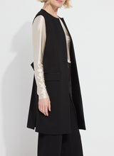 Load image into Gallery viewer, Lysse's Denver Ponte Sleeveless Coat in black paired with a white shirt and black pants.