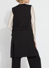 Load image into Gallery viewer, Black Denver Ponte Sleeveless Coat worn over white shirt and black pants by Lysse.