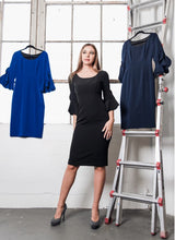 Load image into Gallery viewer, Elevate your evening look with the Royal Blue Ruffle Sleeve Cocktail Dress. Quality materials and delicate ruffled sleeves add a touch of drama.