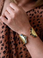 Load image into Gallery viewer, Adjustable Multi-Stone Cuff Bangle: Gold / Turquoise
