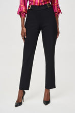 Load image into Gallery viewer, Effortlessly sophisticated slim pull-on pants in lux twill, featuring a structured waistband, side slits, and a delicate waist ornament.
