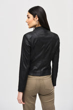 Load image into Gallery viewer, Stylish faux suede jacket with metallic mesh accents and an exposed zipper, ideal for elevating any outfit with jeans or leather pants.
