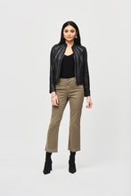 Load image into Gallery viewer, Trendy faux suede jacket adorned with metallic mesh and an exposed zipper, versatile for casual jeans or edgy faux leather pants.

