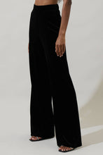 Load image into Gallery viewer, Black high waisted velvet wide leg pants.
