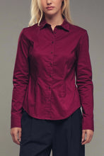 Load image into Gallery viewer, Person wearing a maroon button-up shirt against a gray background
