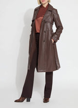 Load image into Gallery viewer, Stylish Cielo Vegan Leather Trench Coat, unlined and rainproof, with functional pockets and a timeless design for any outfit.
