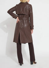 Load image into Gallery viewer, Knee-length Cielo Vegan Leather Trench Coat with classic details, detachable belt, and functional pockets; rainproof and stylish.
