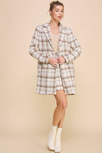 Load image into Gallery viewer, Plaid boucle cream and mocha long coat.
