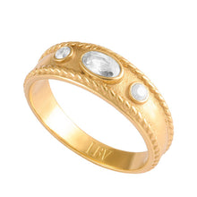 Load image into Gallery viewer, 14K Gold plated waterproof ring with Zircon Diamond Stones in size 7.
