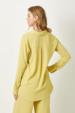 Load image into Gallery viewer, Muted Lemon Button Down Blouse with textured design and classic button-down style for a fashionable look.
