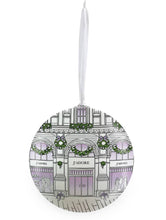 Load image into Gallery viewer, Dior-inspired J'adore Christmas Bauble: White decoupage baubles with stunning illustrations, hung on white organza ribbon.
