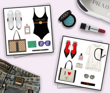 Load image into Gallery viewer, Fashionable hand drawn cards showcasing top designer picks for women.
