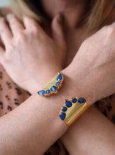 Load image into Gallery viewer, Adjustable Multi-Stone Cuff Bangle: Gold / Turquoise
