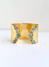 Load image into Gallery viewer, Adjustable Multi-Stone Cuff Bangle: Gold / Turquoise
