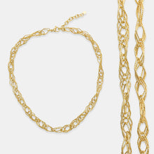 Load image into Gallery viewer, Luxurious triple diamond chain link necklace with intricate texturing. Secured with a lobster clasp, this timeless piece makes a statement.

