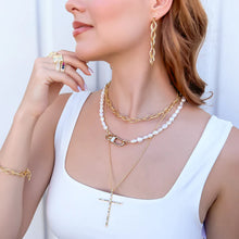 Load image into Gallery viewer, Handcrafted triple diamond chain link necklace with intricate texturing and secure lobster clasp, a luxurious statement piece.
