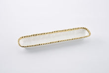 Load image into Gallery viewer, Elegant Golden Salerno cracker tray: white porcelain with gold beads. Food, dishwasher, oven safe.
