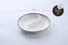 Load image into Gallery viewer, Elegant white and silver 2 section platter by Pampa Bay.
