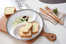 Load image into Gallery viewer, White and silver small 2 section platter from Pampa Bay.
