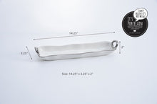 Load image into Gallery viewer, Stylish white porcelain with sleek silver titanium handles. Great for crackers, small cookies, and treats. Safe for food, dishwasher, and oven up to 500°. Easy to clean. 
