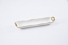 Load image into Gallery viewer, Stylish cracker tray featuring white porcelain and silver titanium handles. Great for small cookies and treats. Food, dishwasher, and oven safe up to 500°.
