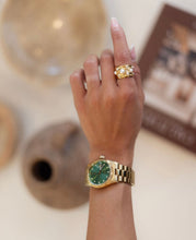 Load image into Gallery viewer, Ornate gold and silver rings with pearls. Offers elegance and sophistication.
