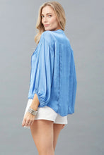 Load image into Gallery viewer, Lola &amp; Sophie's Vintage Satin Peasant Top: a stylish, comfy top that exudes glamour. Step into the spotlight!
