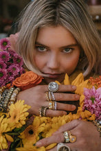 Load image into Gallery viewer, Elegant yellow gold ring adorned with five diamonds, meticulously handmade in Los Angeles from 24k gold.
