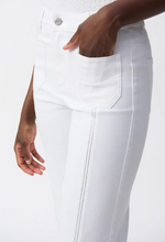 Load image into Gallery viewer, Elevate your style with culotte jeans that boast four pockets, an embellished seam, and a trendy frayed hem for sophistication.


