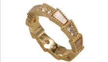 Load image into Gallery viewer, 18k Gold Plated and Mother of Pearl geometric ring band size 8.
