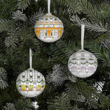 Load image into Gallery viewer, Elegant Dior J'adore inspired Christmas Bauble: White Decoupage Baubles with stunning illustrations, hung on white organza ribbon.
