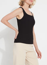 Load image into Gallery viewer, Lysse's Avril Sculpting Tank in black paired with beige pants.
