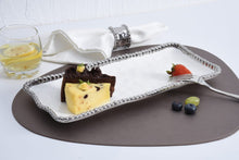 Load image into Gallery viewer, Silver rectangular tray from Pampa Bay, perfect for serving appetizers or displaying decor.
