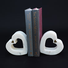 Load image into Gallery viewer, White Marble Heart Bookends W/Brass (Set of 2)
