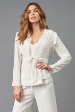 Load image into Gallery viewer, A stylish Lola &amp; Sophie Double Georgette Drawstring Jacket with double-layered georgette fabric, flattering silhouette, and drawstring waist.
