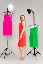 Load image into Gallery viewer, Make a statement with our Tangerine 3 Layer Bust Cocktail Dress from Posh Couture - a unique silhouette perfect for those who embrace boldness and risk-taking.
