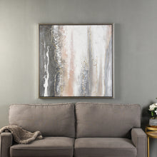 Load image into Gallery viewer, Creamy artwork on canvas with a sleek silver frame, showcasing hand-painted details.
